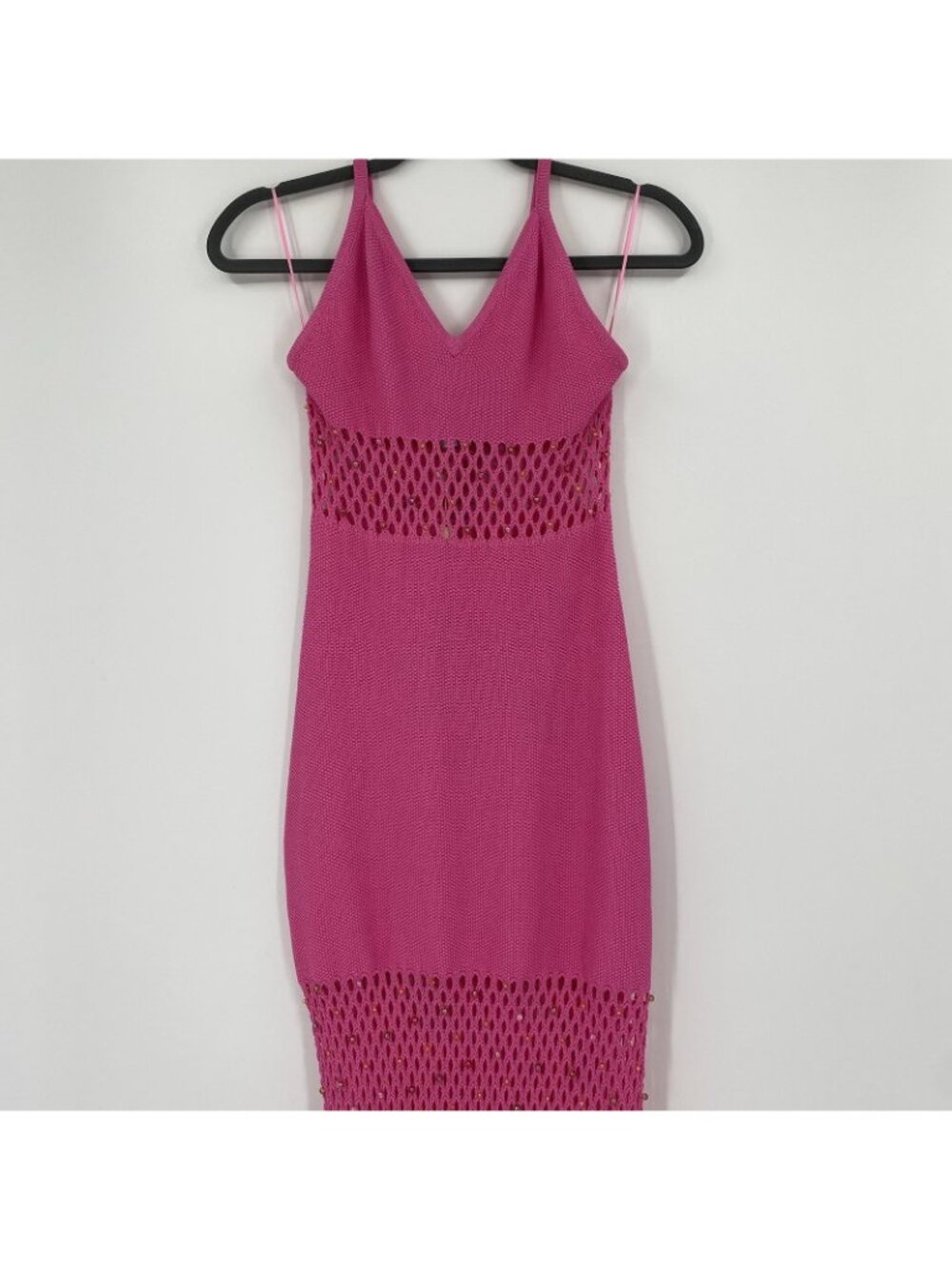 The Wolf Gang Size M Perla Knit Maxi Dress Pink Beaded NEW - Picture 12 of 16